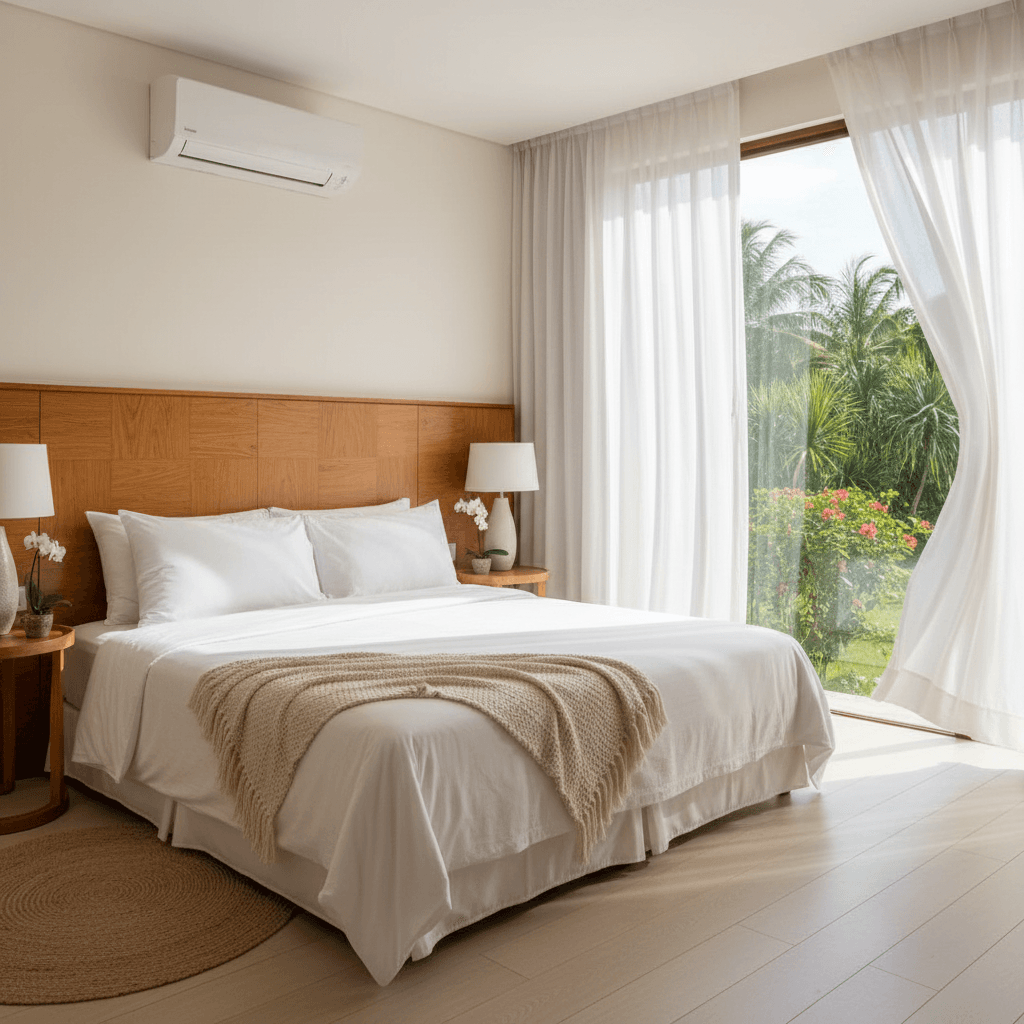 Air-conditioned room with a king bed