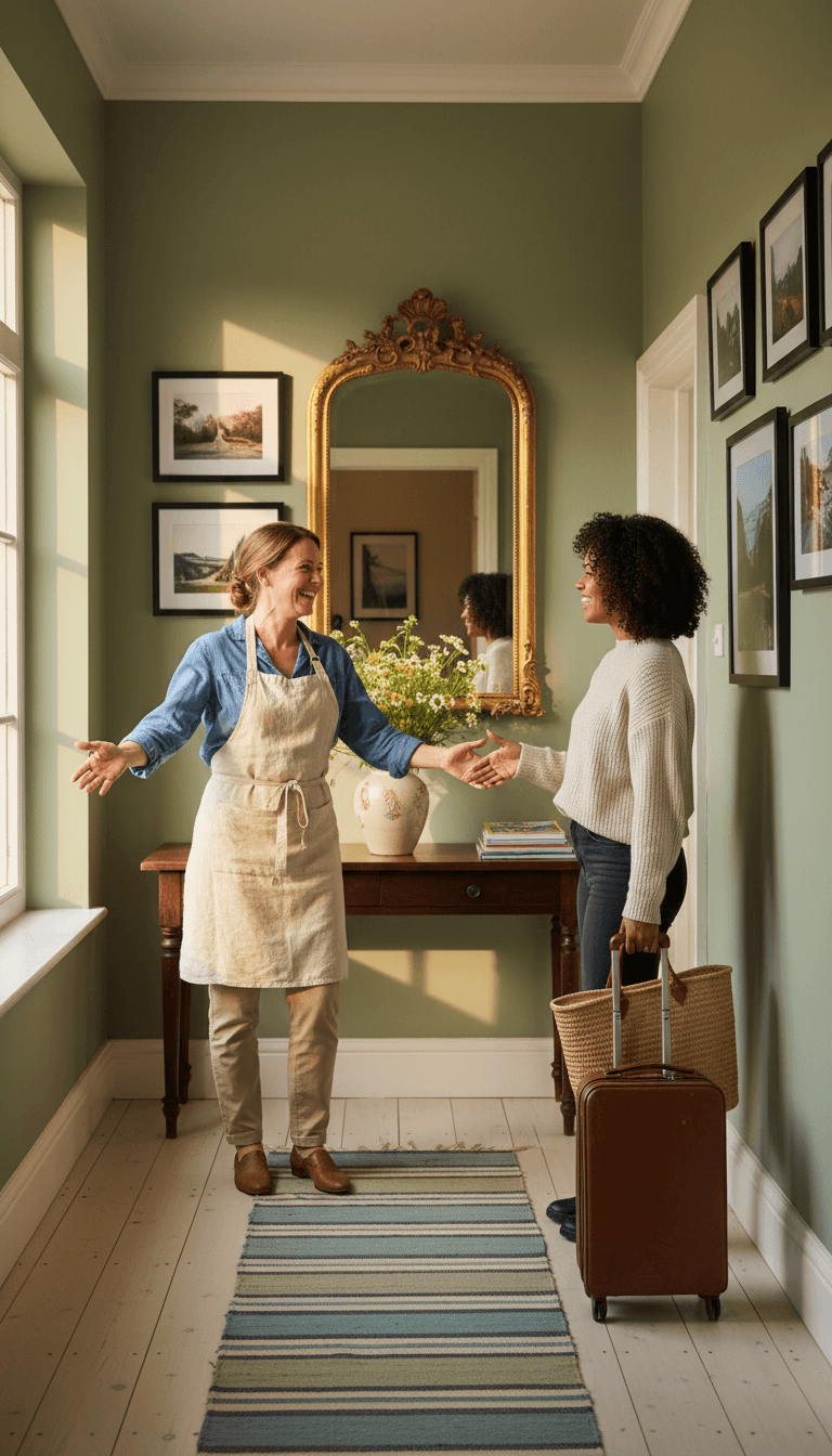 Housekeeper high-fiving happy guest