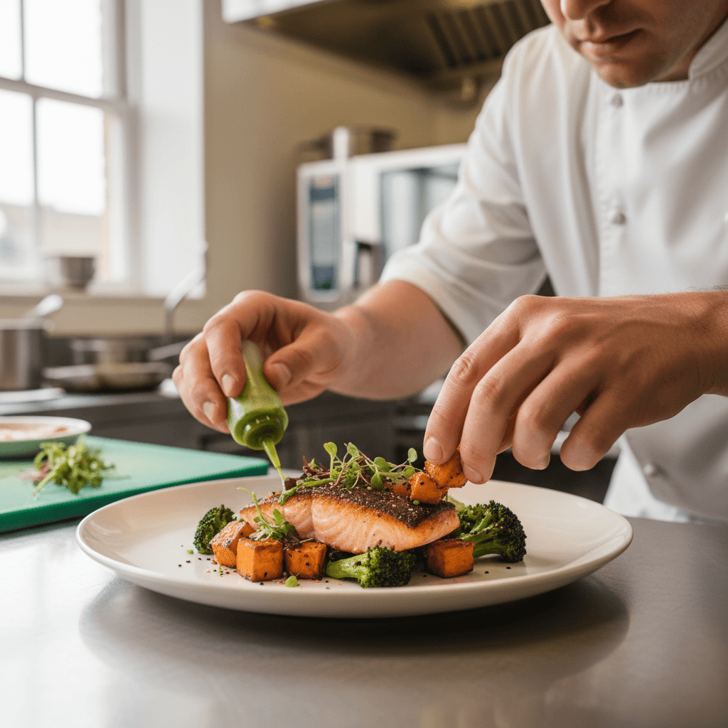 Chef plating fresh local dish